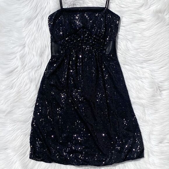 Jessica McClintock Sequin Bubble Mini Dress Black Small - Picture 4 of 10
